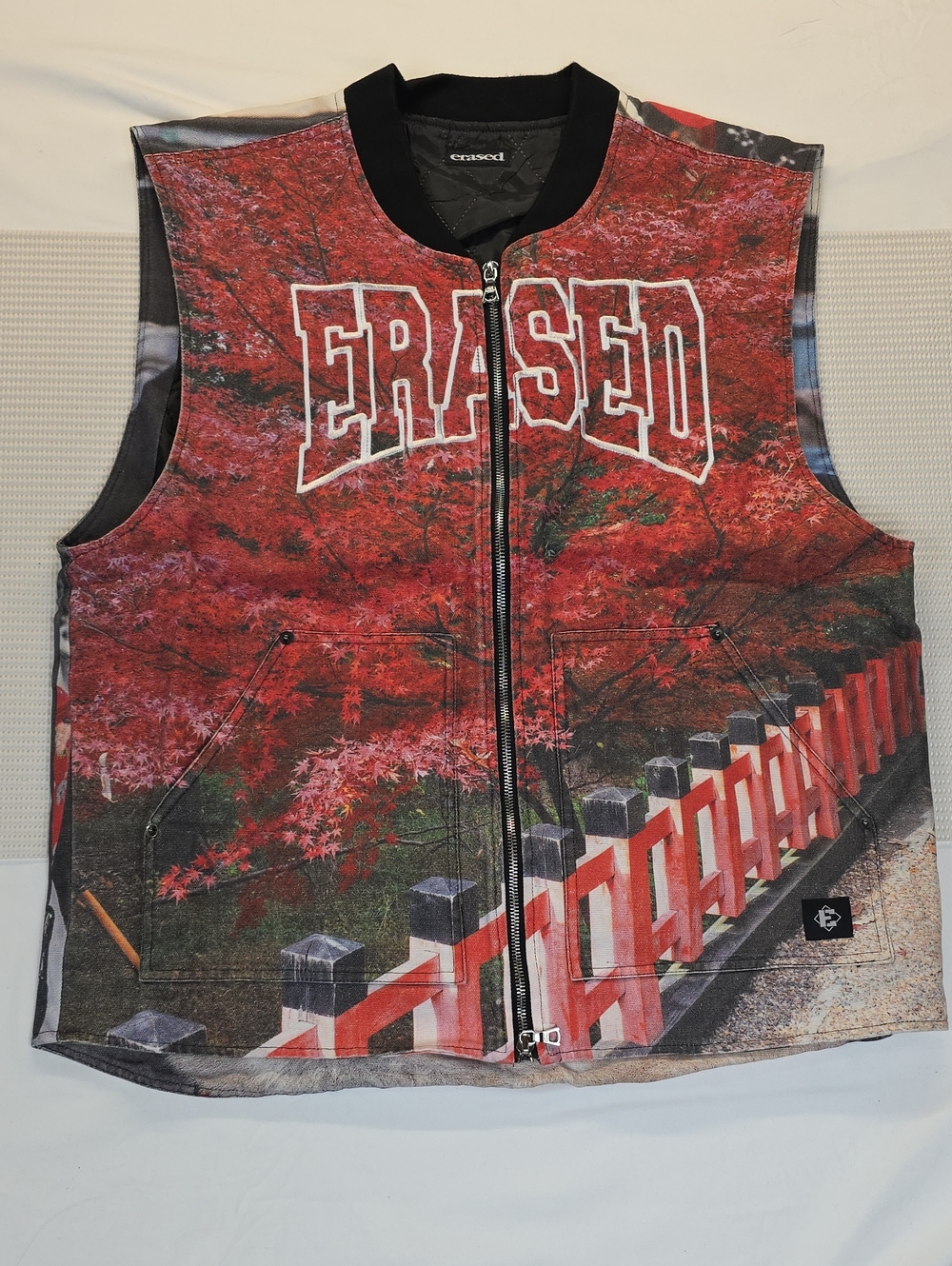 Erased Red Graphic Zip-Front Men's Vest